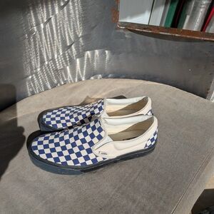 Vans Blue and White Checkerboard Slip-ons